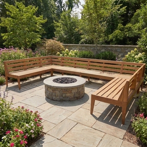 Banco Seccional de Madera de Teca Sólida para Exteriores, Banco de Patio en Forma de U, Banco de Jardín con Listones, Mueble para Sentarse en el Patio Trasero o Parque - Product Image 4