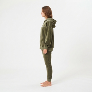 Ensemble de survêtement d'hiver pour femme en mélange de velours, sweat-shirt zippé oversize uni et pantalon à jambe slim à taille élastique, vente en gros - Product Image 4