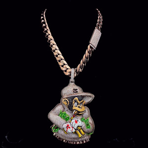Pendentif Gorille en Argent Sterling 925 avec Moissanite VVS, Chaîne Maille Cubaine Plaqué Rhodium, Collier Hip-Hop Iced Monkey pour Hommes OEM ODM - Product Image 3