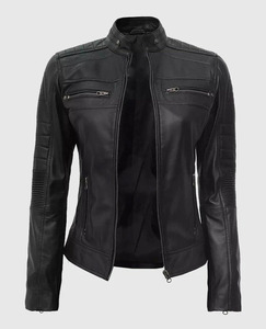 Chaqueta de Motociclista de Cuero Genuino Negro para Hombre, Cuello Alto, Cierre de Cremallera, Corte Ajustado, Estilo Motero, Múltiples Bolsillos, Alta Calidad - Product Image 4