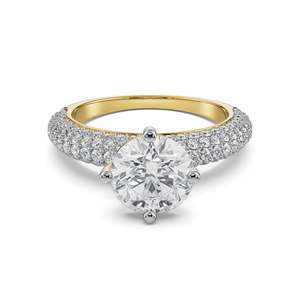 Elegante Anillo de Compromiso y Boda con Moissanita de Corte Redondo Chapado en Oro Rosa y Engaste de Diamantes en Múltiples Hileras - Product Image 1