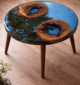 โต๊ะกาแฟเรซิ่นอีพ็อกซี่ธรรมชาติทำมือ โต๊ะไม้เนื้อแข็งลายแม่น้ำ ดีไซน์เรียบง่ายทันสมัย - Product Image 3