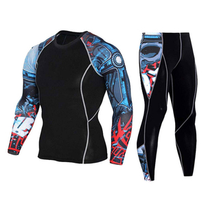 <b>Men's</b> Long Sleeve <b>Compression</b> Shirts & Base Layer Legging <b>Tights</b> Custom Made Fitness Workout Athletic 2 Piece Set <b>For</b> <b>Men</b> - Product Image 1