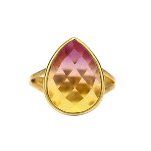 Bague de mariage et de fête en argent sterling 925 massif de qualité supérieure, avec tourmaline violette bicolore taille poire et sertissage clos, finition or rose - Product Image 1