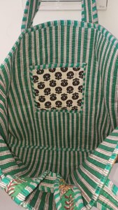 Women Green <b>Quilted</b> Cotton Tote Bag with Blue Floral Hand Block print Open Casual Shopping Reusable <b>Handbag</b> - Product Image 5