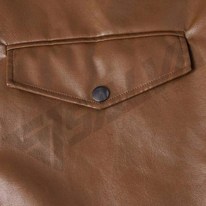 Men's Brown Genuine Leather <b>Jacket</b> Turn-down Collar Zipper Closure Chest Pockets Casual Autumn Style - Product Image 5