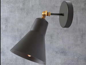 Industrial Brass Wall <b>Sconce</b> with Brass Accent | Art Deco Design | Handmade Home Office <b>Lighting</b> Fixture - Product Image 1