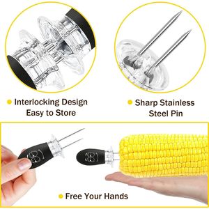 ที่จับข้าวโพดสแตนเลสลายหน้ายิ้ม 10 ชิ้น/5 คู่ ชุดอุปกรณ์บาร์บีคิว ที่จับข้าวโพดและส้อมเสียบสำหรับยึดข้าวโพดบนฝัก - Product Image 3