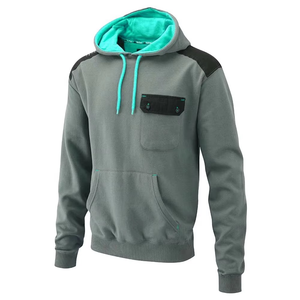 Sudadera con capucha gris para hombre con forro rojo y bolsillo, suéter informal de lana, corte regular, para otoño - Product Image 4