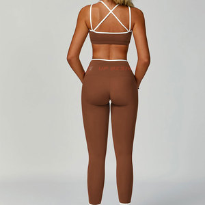 High Quality Women <b>Yoga</b> <b>Set</b> Activewear Solid Front Logo Seamless Breathable 2-Piece <b>Set</b> Factory Direct Sale - Product Image 5