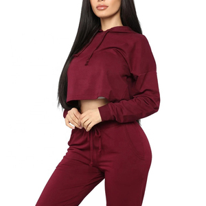 Women Sets 2 Pcs Sweatsuit Crop Top Cotton Suits Women Outfit Shoulder Tracksuits - Product Image 4