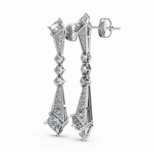 Boucles d'oreilles pendantes et tombantes de créateur Celestial Nebula en or blanc 18 carats avec diamants de laboratoire taille ronde et taille princesse à vendre - Product Image 4