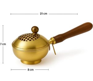Quemador de incienso Dhoop Dani de metal con mango de madera, soporte para Loban, diseño con recortes florales para Puja en el hogar, quemador Dhuni - Product Image 2