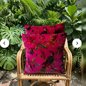 Hot Pink Velvet Pillow Cover Colorful Bird of Paradise Floral Print Decorative Cushion Cover for <b>Sofa</b> <b>Bed</b> and Home Decor Use - Product Image 5