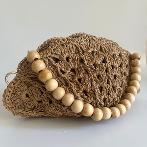 Sac en raphia fait main avec coquillages, bandoulière en perles, sac de plage au crochet - Product Image 2