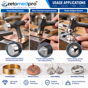เครื่องมือแกะสลัก ZETOMEDPRO สำหรับงาน DIY ค้อนตีลายแบบสองหัว ขนาด 10 นิ้ว สีดำเงิน ทำจากเหล็กกล้า สำหรับงานตกแต่งเครื่องประดับ - Product Image 5