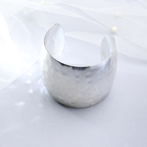 Modern Handcrafted <b>Silver</b> Tone Brass Wide <b>Cuff</b> <b>Bracelet</b> for Women | Geometric Statement Open Bangle Jewelry - Product Image 2