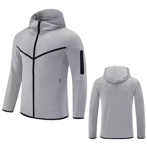 Survêtement à capuche pour homme avec pantalon noir, séchage rapide, sportif, fermeture éclair intégrale, couleur unie, pour l'automne - Product Image 4