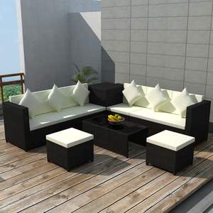 Juego de 8 Muebles de Patio de Ratán Sintético Negro y Beige, Elegante Colección de Comedor para Exteriores - Product Image 1