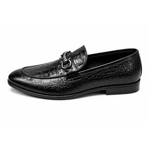 Mocassins pour hommes en cuir de vache véritable, bout pointu, à enfiler, respirants, semelle extérieure en caoutchouc antidérapante, noirs, toutes saisons - Product Image 1