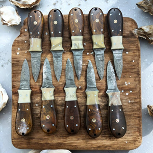 Couteau à huîtres artisanal écologique en acier Damas |   Couteau à huîtres professionnel avec étui en cuir de couleur personnalisée |   OEM - Product Image 1