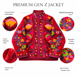 เสื้อแจ็คเก็ตบอมเบอร์กำมะหยี่ปักมือลายดอกไม้สไตล์ซูซานีสุดหรูสำหรับผู้หญิง สไตล์โบโฮ - Product Image 2