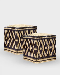 Artisan Crafted Rattan <b>Pouf</b> Green and Natural Diamond Weave Square Footstool Eco-Friendly Accent Seating for Tropical Decor - Product Image 5