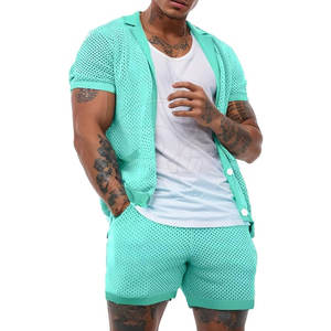 Summer Casual Men's Solid Plus Size Polyester/Cotton T-shirts & <b>Mesh</b> Shorts <b>Two</b>-<b>Piece</b> Shorts <b>Set</b> - Product Image 3
