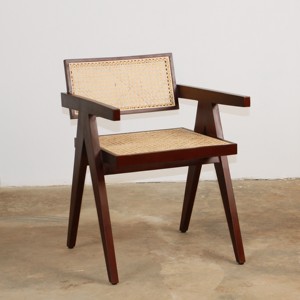 Chaise de salle à manger Anthon en bois de mahogany massif et rotin, non pliable, pour la maison, la villa, l'appartement et l'hôtel - Product Image 3