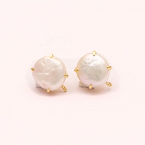 Latón de oro de agua dulce, joyería de pendientes de piedras preciosas chapado en oro hecho a mano de forma redonda pendiente pares venta al por mayor de la joyería para chicas - Product Image 1