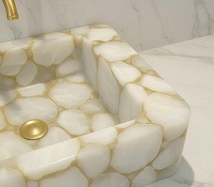 Elegante Lavabo de Baño de Resina y Cuarzo con Superficie Pulida Resistente al Agua, Fácil de Limpiar, Lavabo Moderno - Product Image 3