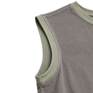 Débardeur sans manches gris et vert sauge avec broderie soleil, gilet décontracté en coton pour homme, col rond, mode streetwear personnalisée pour l'été - Product Image 5
