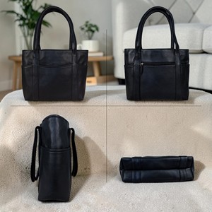 Women Genuine Leather Solid Tote Bag <b>Large</b> Shoulder Handbag with Multiple Pockets Cotton Lining Zipper Laptop Travel <b>Purse</b> - Product Image 4