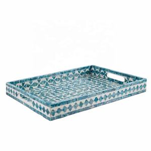 Plateau de service de luxe en nacre avec poignées, plateau décoratif rectangulaire, décoration de la maison - Product Image 5