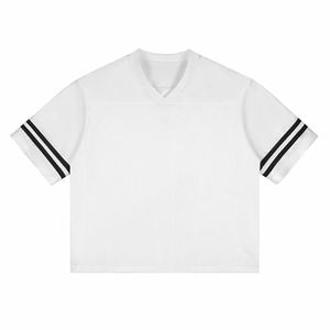 เสื้อยืดคอกว้างลายทางสีสันสไตล์เรโทร แขนสั้น ทรงยุโรปอเมริกัน ผ้าตาข่ายติดเทป น้ำหนัก 250 กรัม ทรงโอเวอร์ไซส์ - Product Image 1