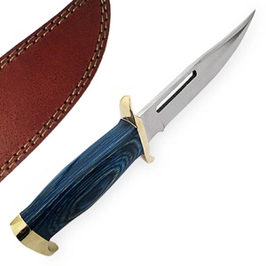 Couteau de Bushcraft professionnel A&M ENTERPRISES à lame fixe en acier inoxydable, pointe tombante, 12 pouces, manche en Micarta bleu, étui en cuir - Product Image 5