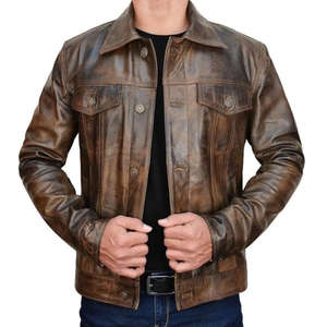 Chaqueta Trucker Retro de Cuero Vacuno para Hombre - Product Image 1