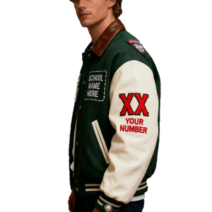 เสื้อแจ็คเก็ตเบสบอลวาร์ซิตี้แบบมีโลโก้ปักเอง ผ้าแคนวาสอย่างดี 100% ผ้าฝ้ายคุณภาพสูง สำหรับทุกเพศ ทุกวัย ขายส่ง - Product Image 2