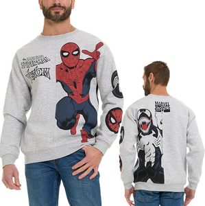Sweat-shirt à col rond imprimé Marvel Spider Man Venom, gris, coupe régulière, design de personnage, vêtements d'automne pour hommes - Product Image 1