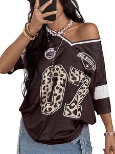 Camisetas Oversize con Estampado de Leopardo y Número Y2K para Mujer, Estilo Jersey de Fútbol, Ropa Urbana - Product Image 4
