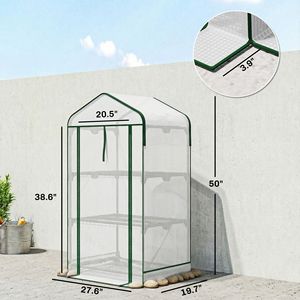 Mini Serra Portatile Bianca con Tetto a Rete e Porta Avvolgibile con Cerniera 70 cm x 50 cm x 127 cm per Giardini - Product Image 3