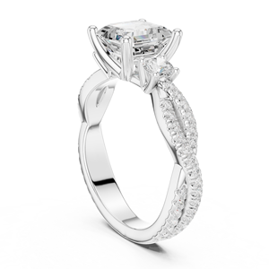 Anillo de boda de oro blanco de 14 quilates con diamante de laboratorio de corte Asscher, diseño retorcido, certificado GRA, anillo de promesa nupcial para chicas - Product Image 5
