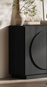 Buffet console d'appoint en bois gris foncé de style moderne du milieu du siècle, avec portes rondes sculptées, idéal pour hôtels et maisons (vente en gros) - Product Image 2