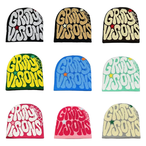Casquette en tricot acrylique personnalisée avec logo Y2K, jacquard et strass, style streetwear - Product Image 1