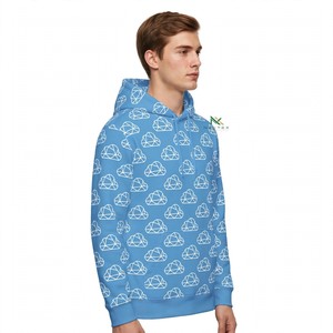 Sudadera con Capucha Unisex NEXTEX con Estampado de Nubes, Diseño Geométrico Blanco de Bajo Poligonalismo, con Bolsillo Canguro y Cordón Ajustable - Product Image 3