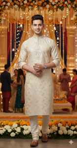 Collection de vêtements ethniques haut de gamme en soie jacquard lourde avec broderies complexes pour hommes – Kurtis traditionnels de mariage sans plis - Product Image 5