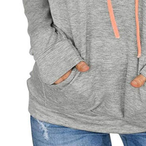 เสื้อฮู้ดผู้หญิงแบบสวมหัว ดีไซน์สีตัดต่อ แขนยาว พร้อมโลโก้  แบบซิป  มีตัวเลือกโลโก้แบบกำหนดเอง ทรงลำลอง - Product Image 5