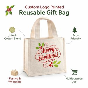 Sac cadeau moyen réutilisable avec logo personnalisé imprimé |   Sac de courses Jucos au design festif de Noël, vente en gros, écologique - Product Image 5