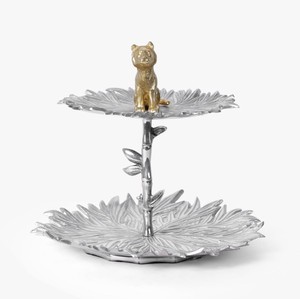 Luxury 2 Tier Serving Stand with Decorative Animal Figurine – Metal Leaf Design Dessert Display Stand for Table Decor & Gifting - Product Image 1