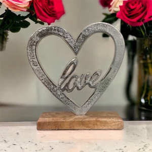 Diva Collections Lujosa escultura de corazón de plata Art Deco Elegante Base de aluminio y madera Hogar Adorno DE BODA Regalo de aniversario - Product Image 5